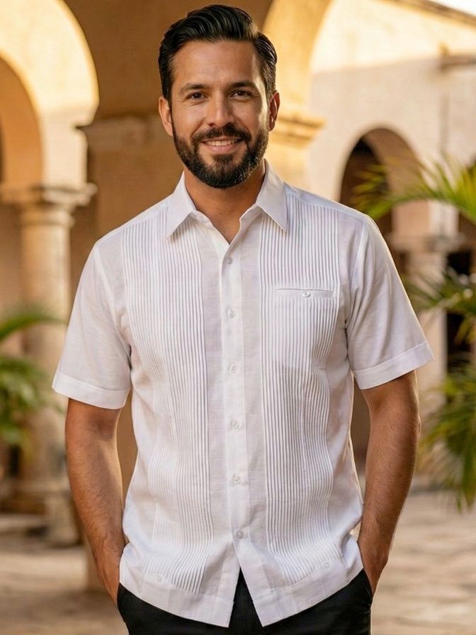 Guayabera blanca manga corta Monterrey Lino Noble